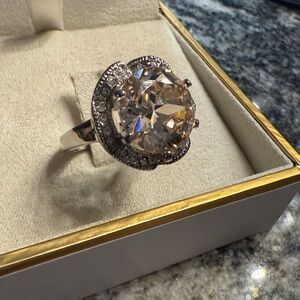 Elegant Silver and Gold Crystal Ring